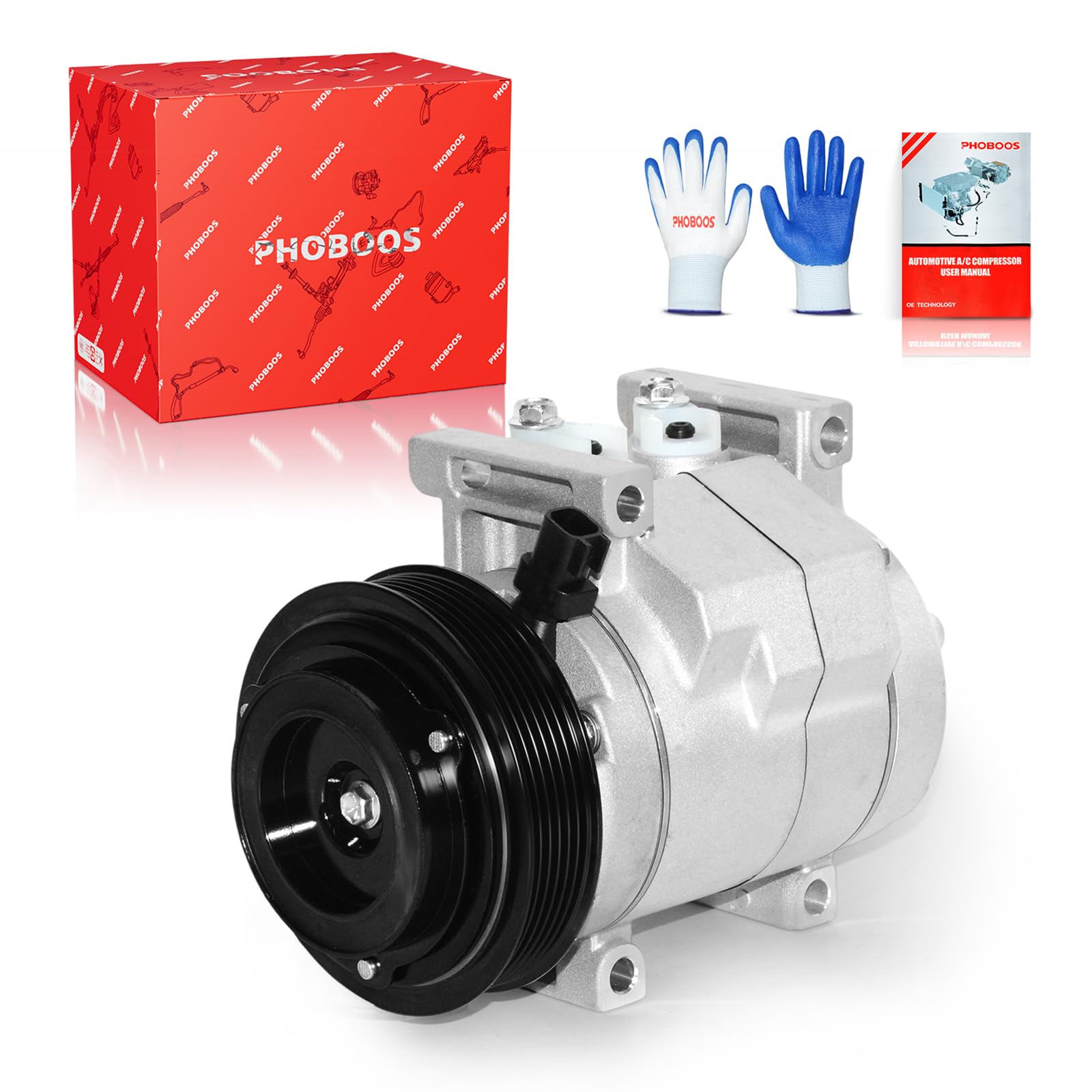 PHOBOOS front view compressor showing mounting points and direct-fit benefits
