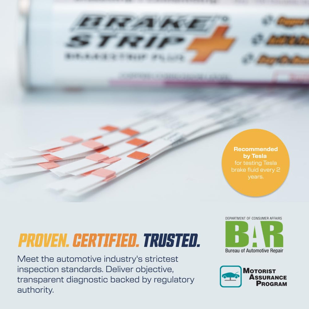 Phoenix Systems test strip in use at a brake fluid reservoir for quick shop diagnostics