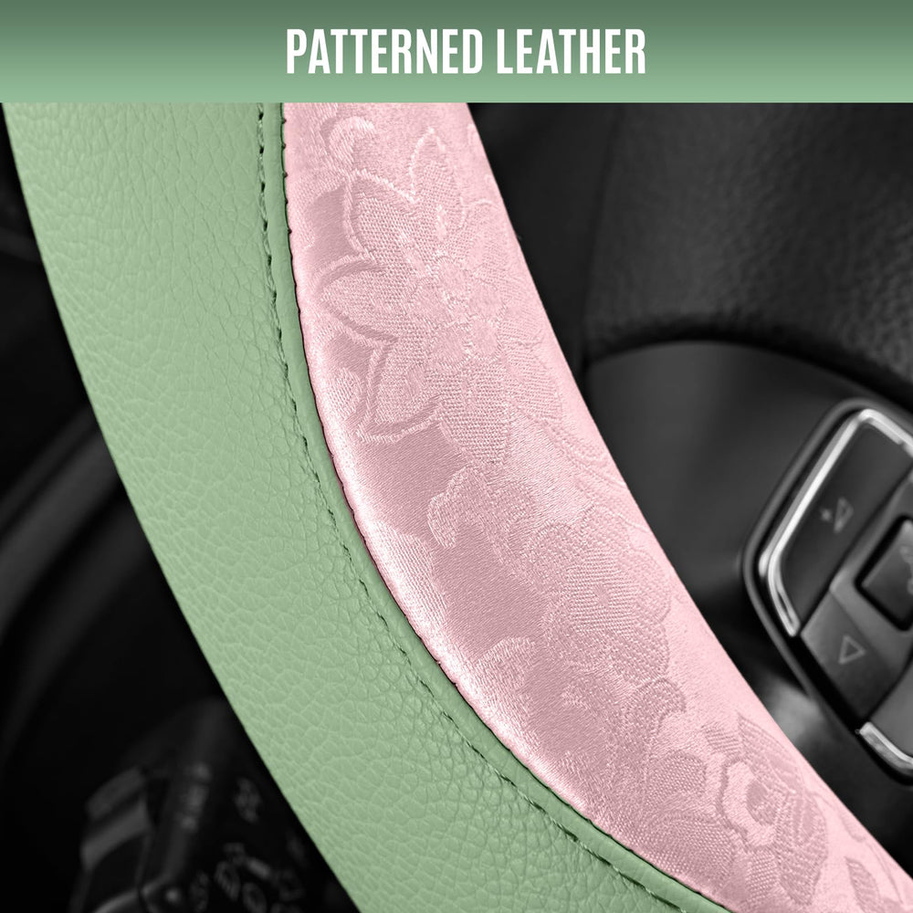 PIC AUTO green leather patch detail highlighting refined stitching and durability