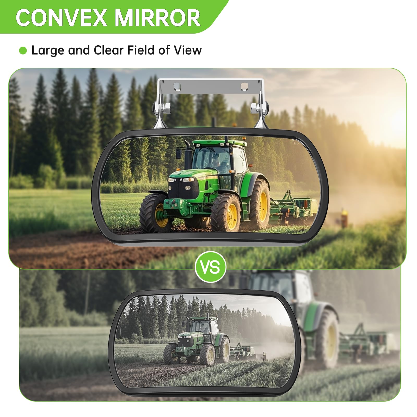Piclafe mounted on tractor side demonstrating expanded field of view for safer reversing