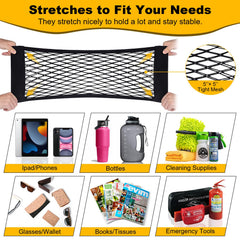 PIFOOG net mounted to backseat holding tablets and snacks for quick access