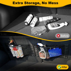 PIFOOG net attached to car trunk sidewall keeping tools and supplies stable