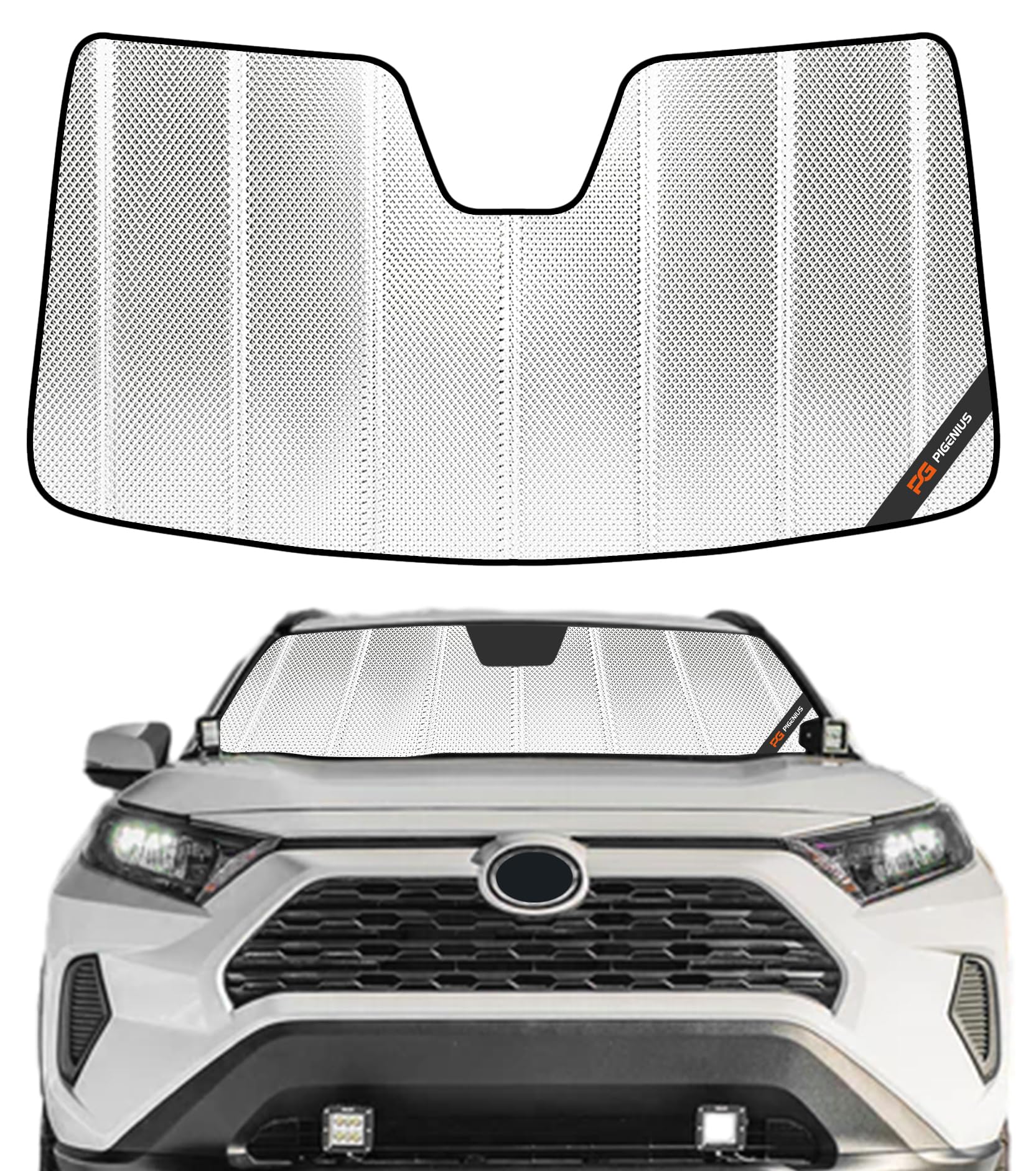 Pigenius sun shade front packaging showing model fit and benefits