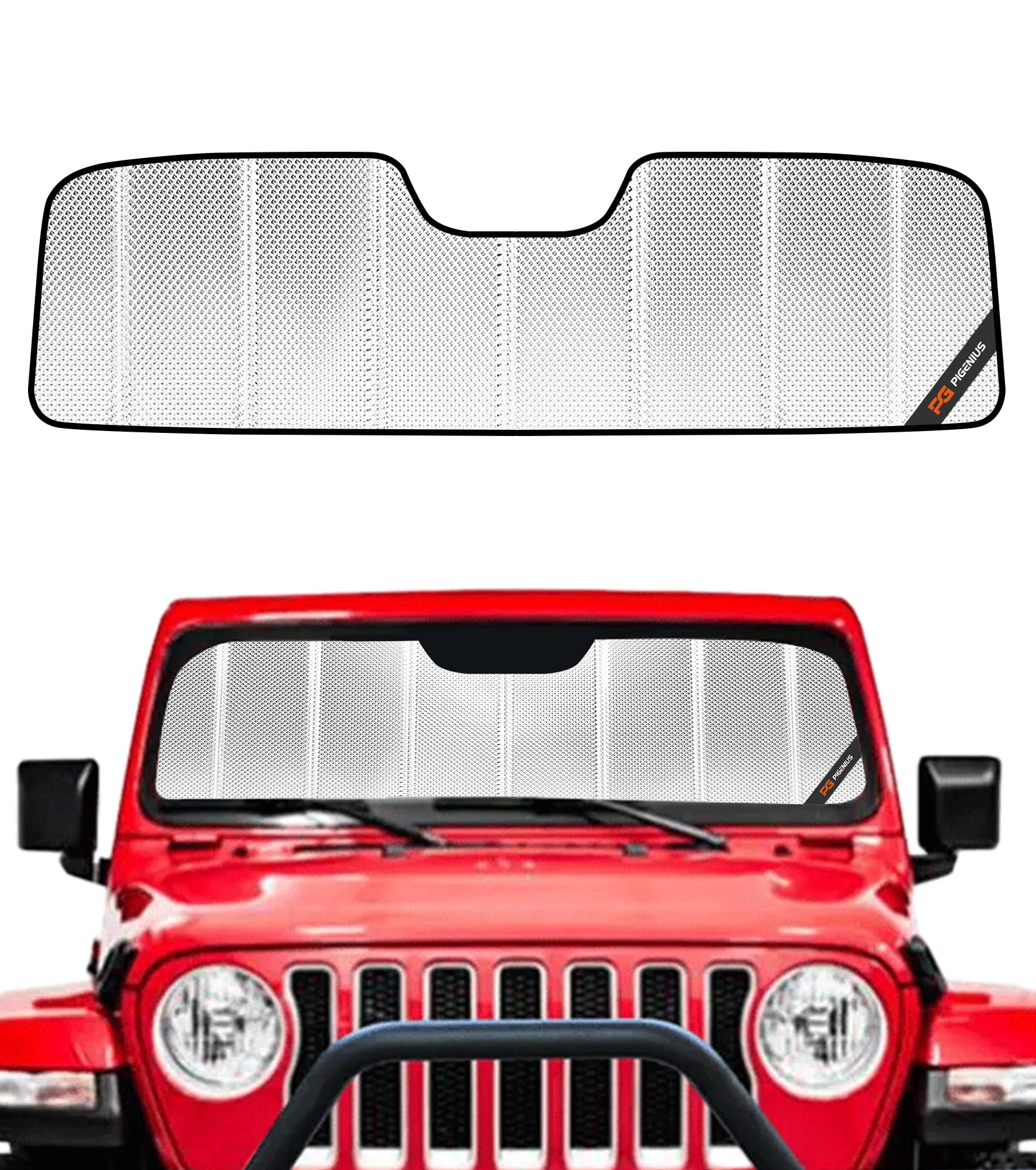 Pigenius BLAZBLOCK front view fitted to Jeep windshield protecting interior