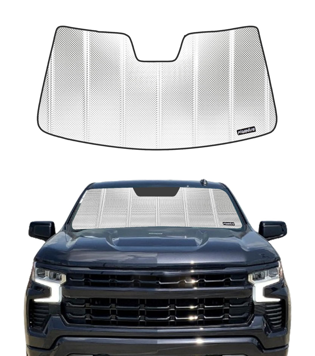 Pigenius BLAZBLOCK front view showing full windshield coverage and reflective protection