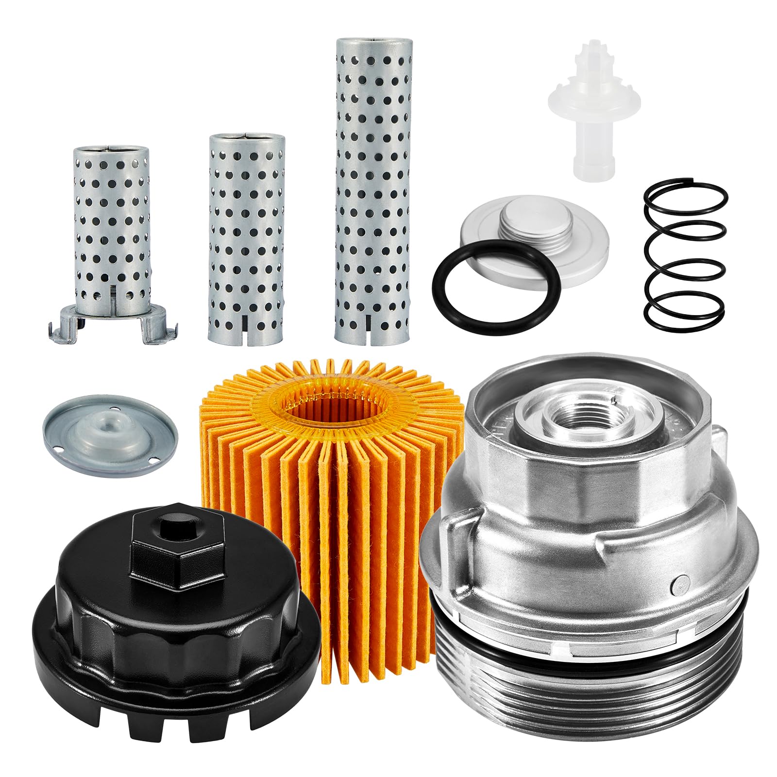 Pilida front view of oil filter housing cap showing durable aluminum finish and reliable fit