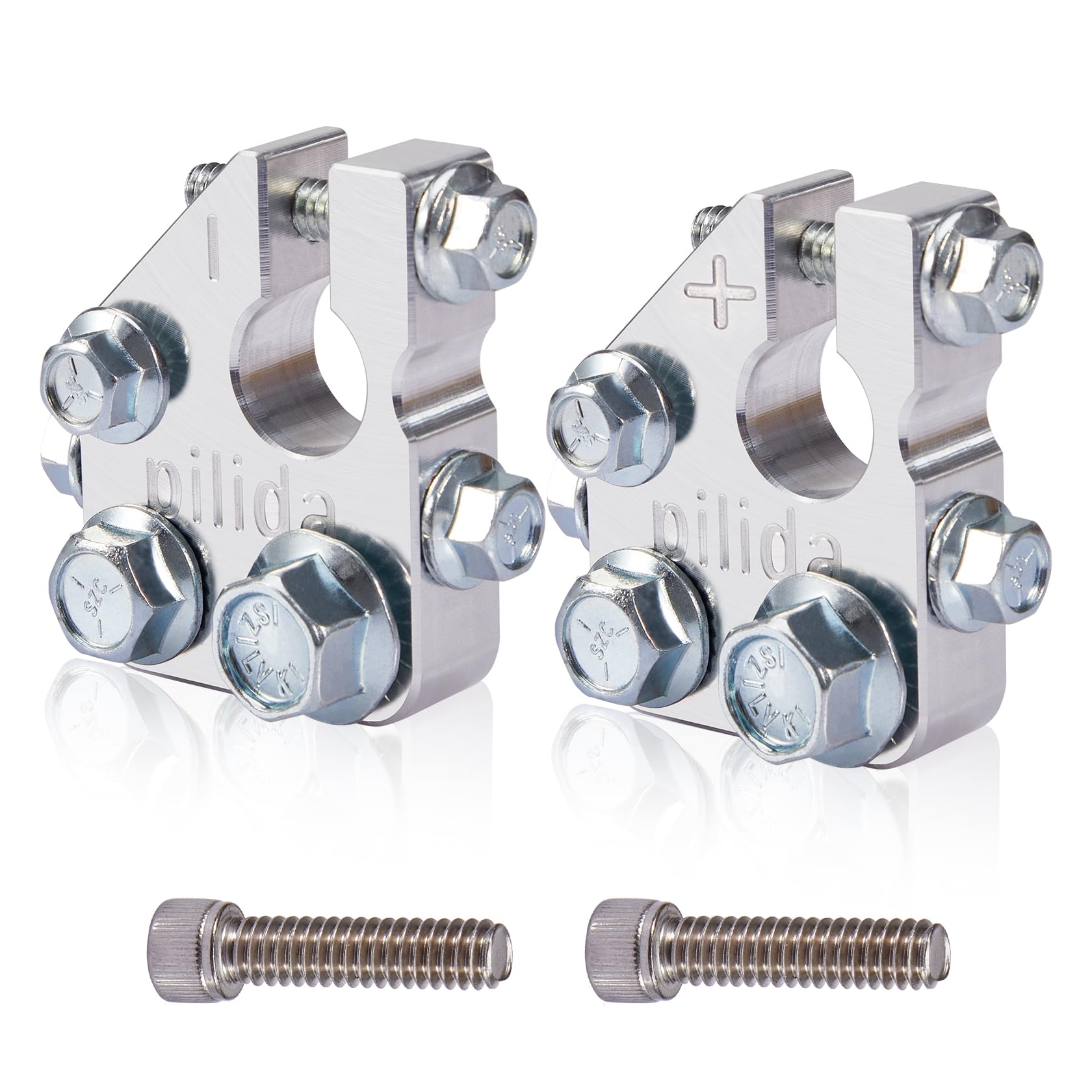 Pilida front view of positive and negative terminals showing multiple studs and tidy layout for easy installs
