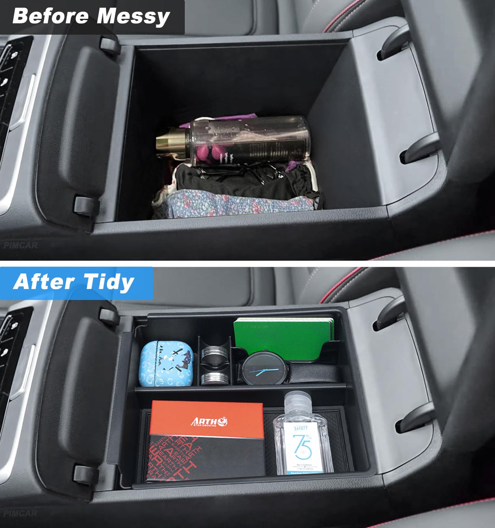 PIMCAR tray holding phone sunglasses coins showing organized storage benefit