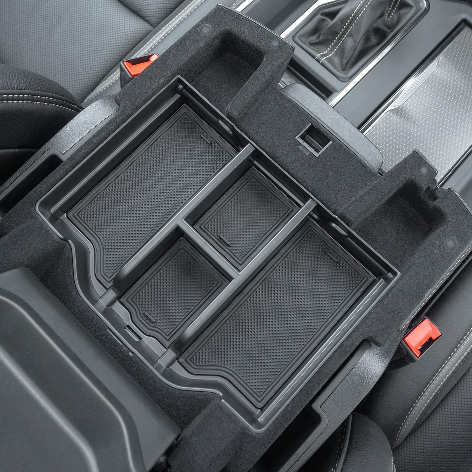 PIMCAR front view of console tray showing organized compartments and quick access