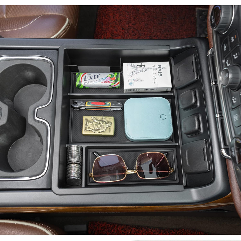 PIMCAR in truck interior showing organized console for a clutter-free cabin