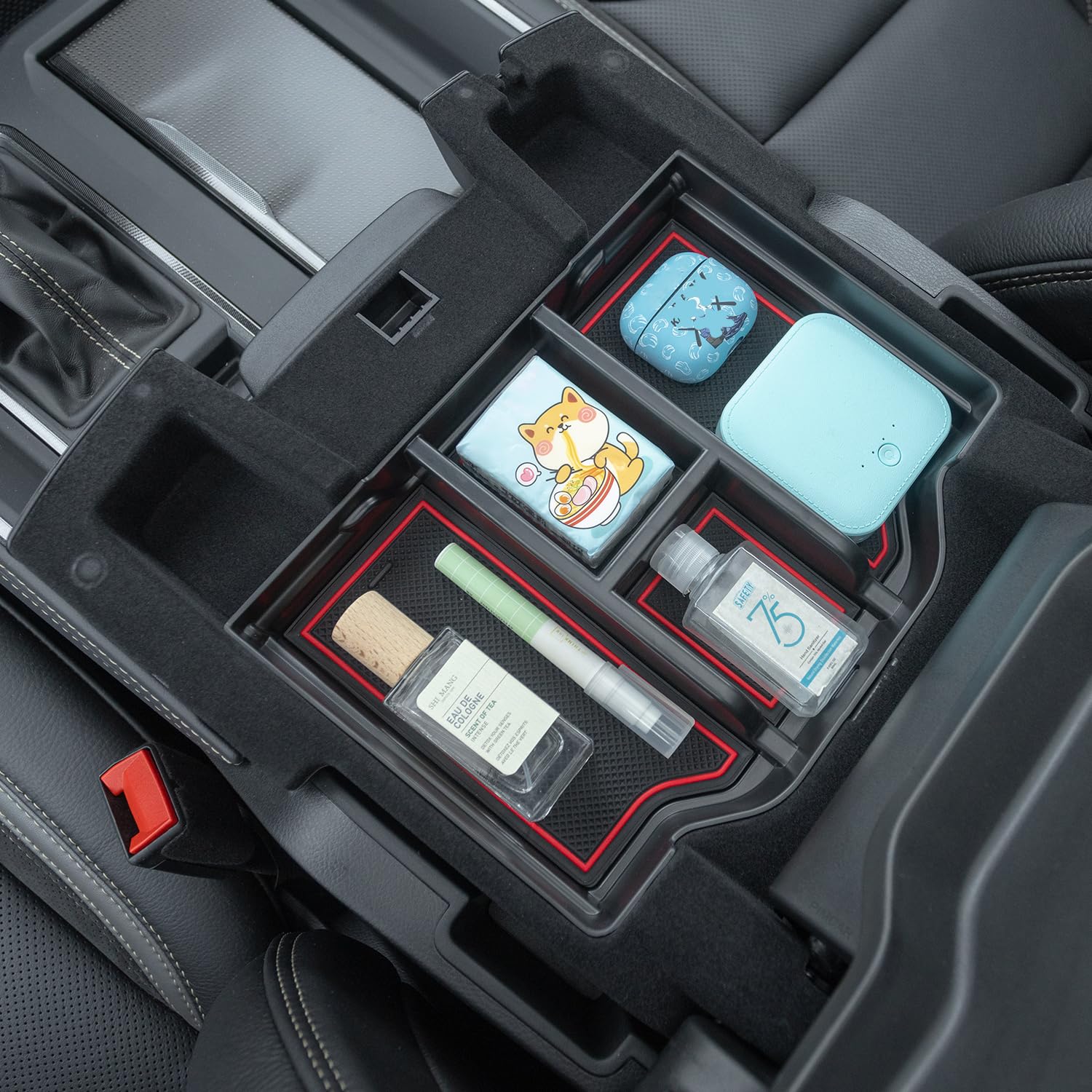 PIMCAR tray with reserved charging port cutout keeping device charging accessible