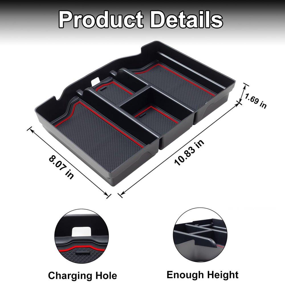 PIMCAR side profile under closed console lid showing low-profile, no-rattle fit