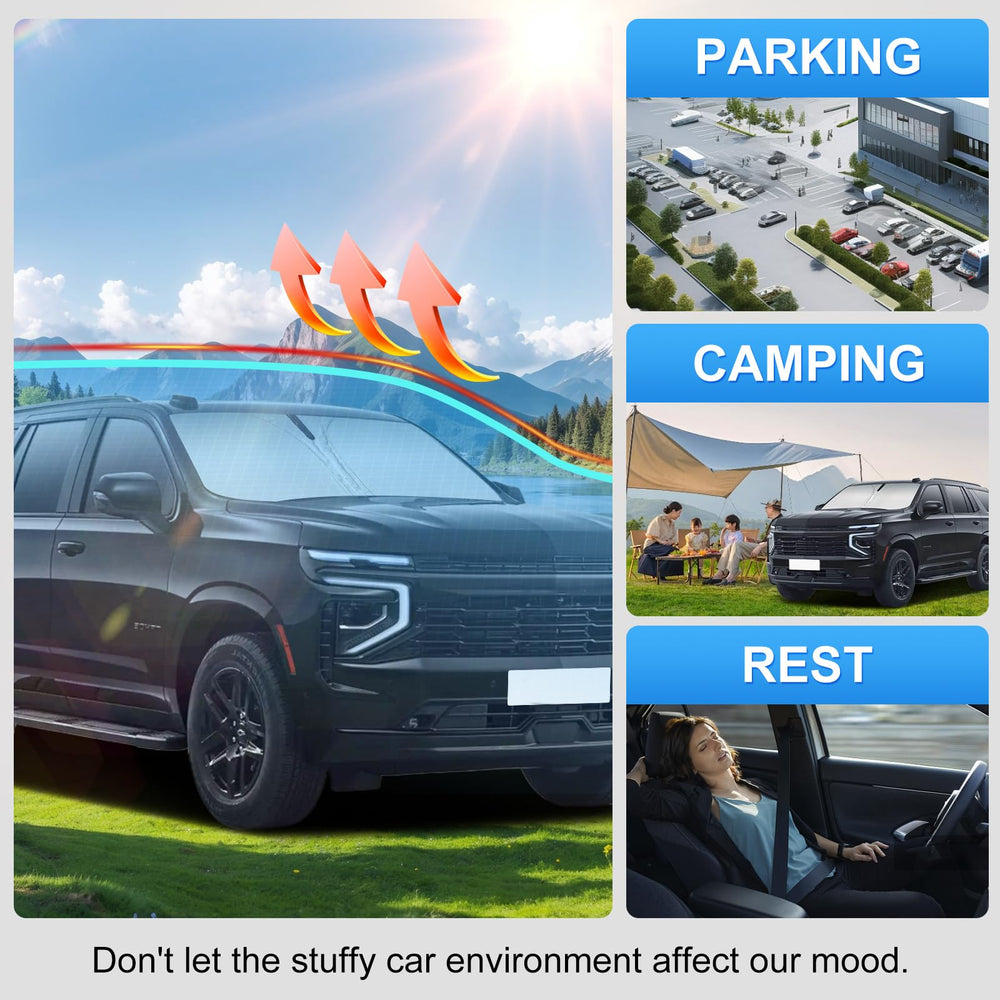 PinBaoLaLa installed on Tahoe windshield providing full-coverage sun protection