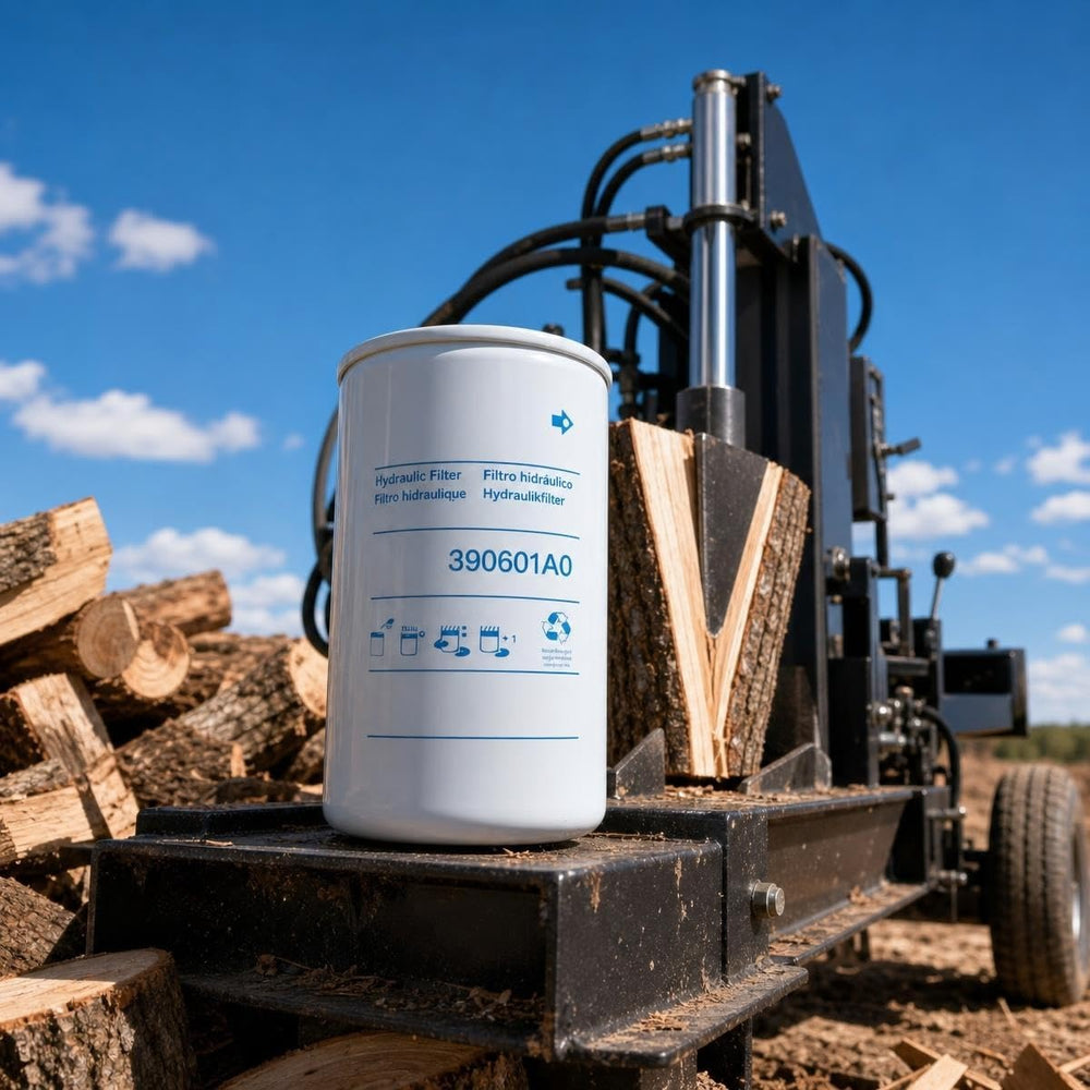 PioneerFilter Co 390601A0 installed on a log splitter demonstrating easy replacement
