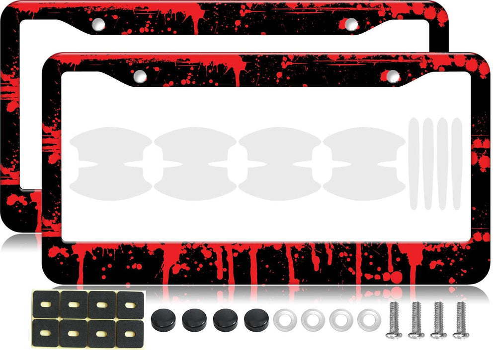 Pirffii front view of red blood license plate frames showing bold style and fit