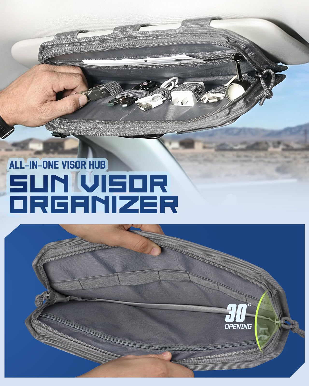 Pitozer glasses clip and elastic loops holding sunglasses and tools, secures items safely