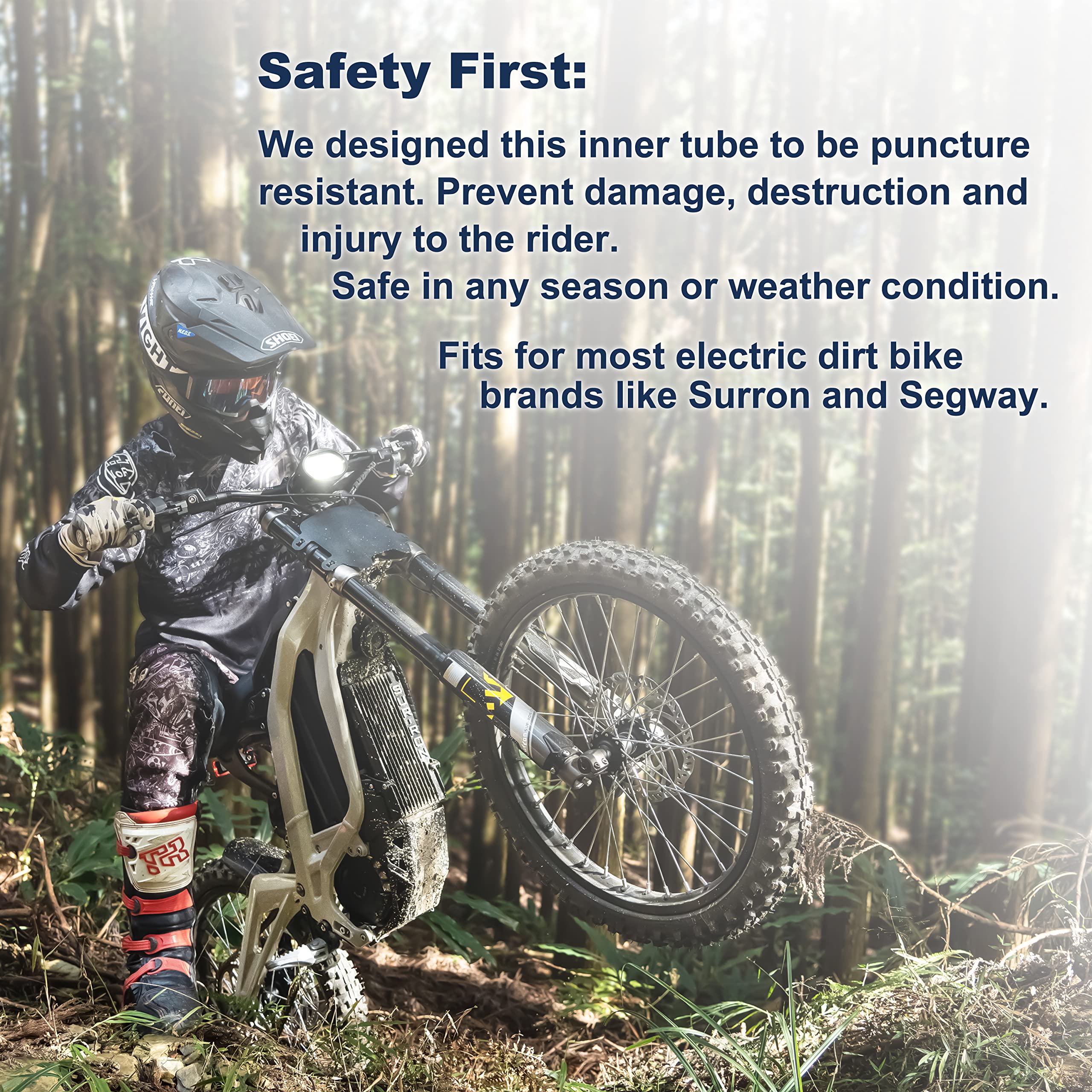 PIVOTRAX inner tube installed on e-dirt bike tire for reliable trail performance