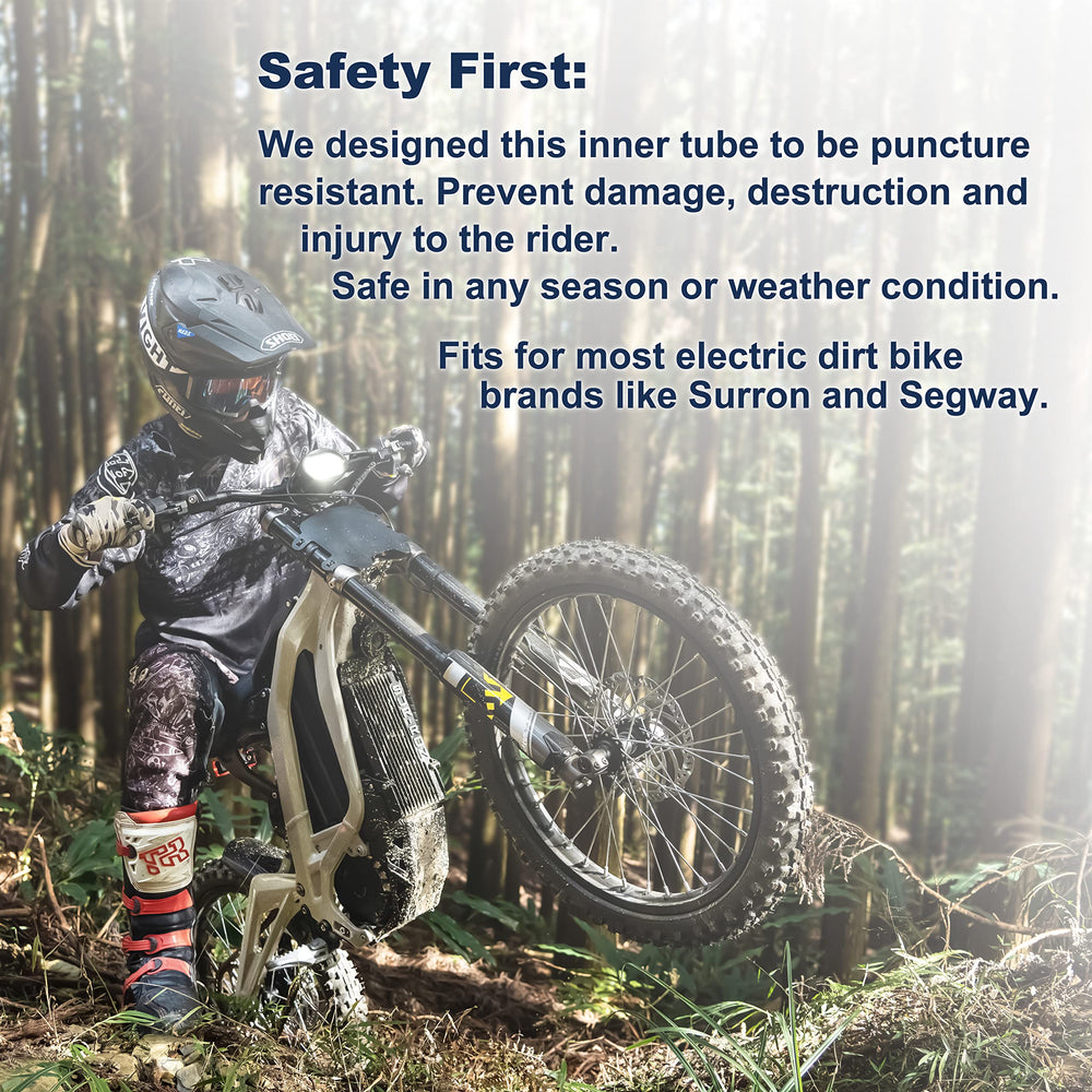 PIVOTRAX inner tube installed on e-dirt bike tire for reliable trail performance