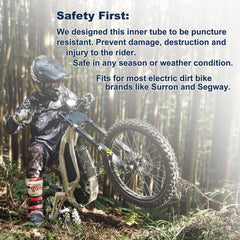 PIVOTRAX inner tube installed on e-dirt bike tire for reliable trail performance