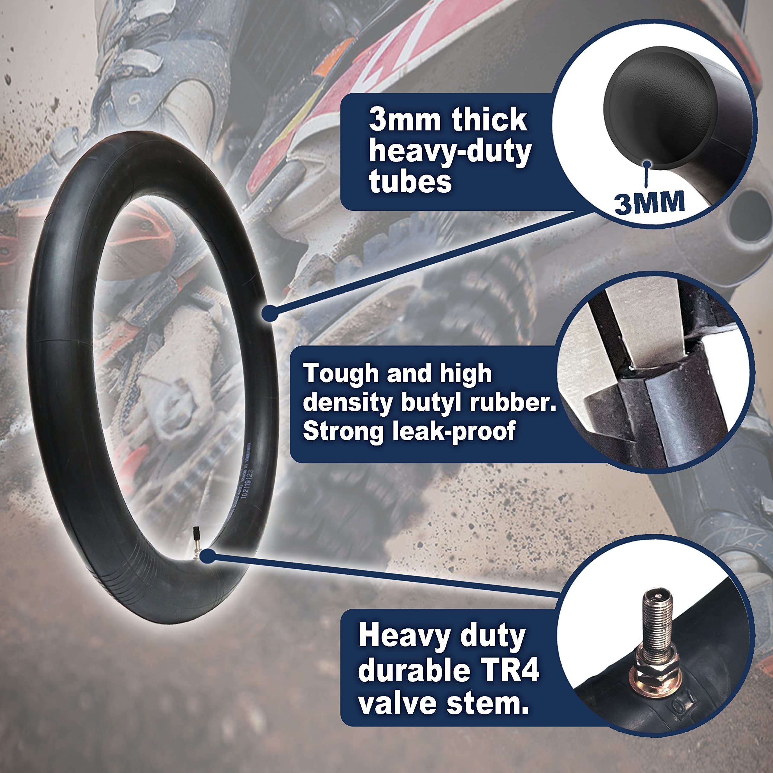 PIVOTRAX inner tube mounted on a front wheel demonstrating correct fit