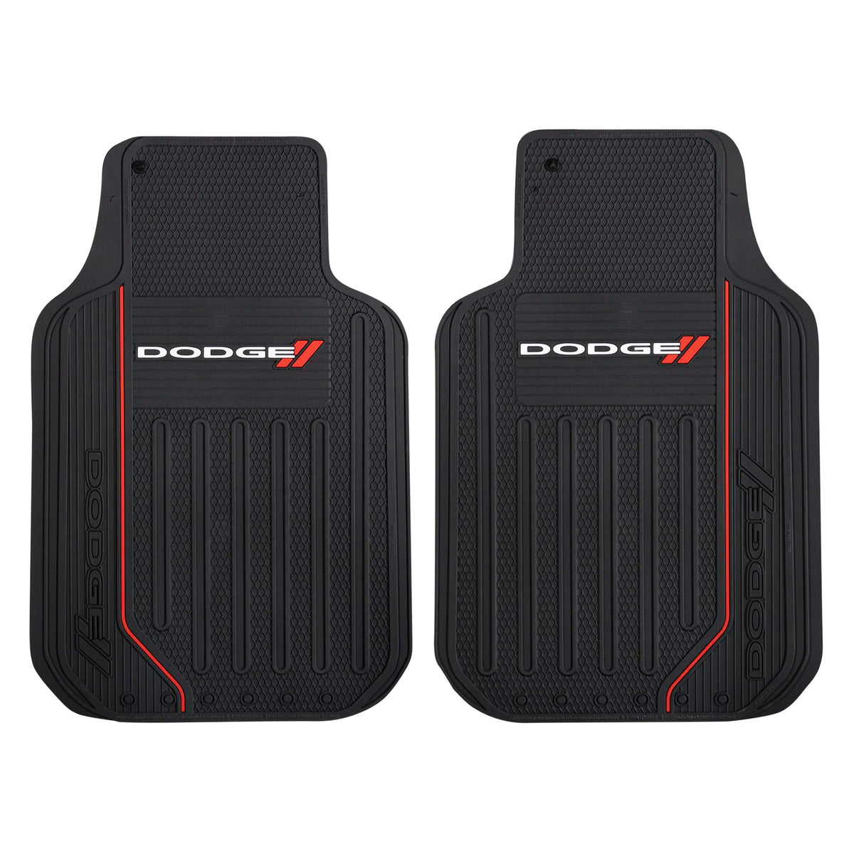 Plasticolor Dodge front mat packaging showing set and branding benefit durable protection