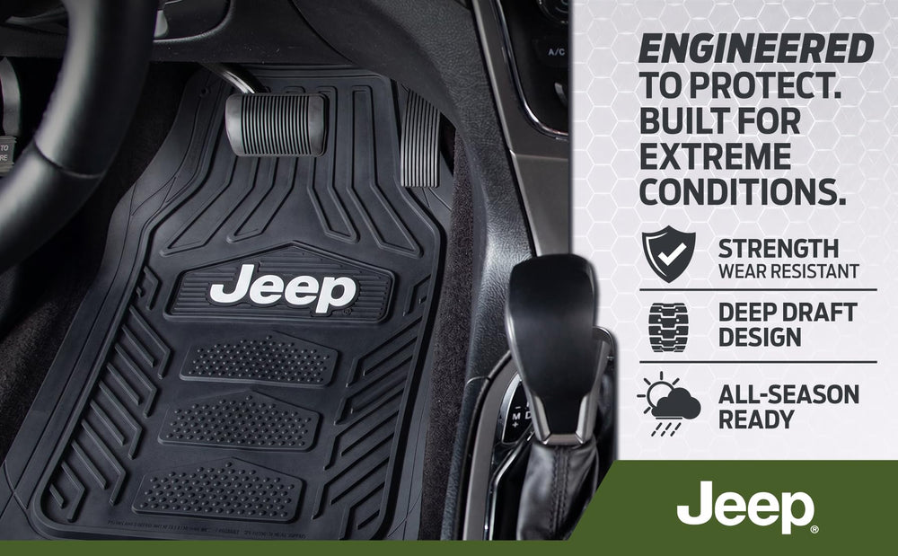 Plasticolor Jeep front mat top view showing full coverage and protection