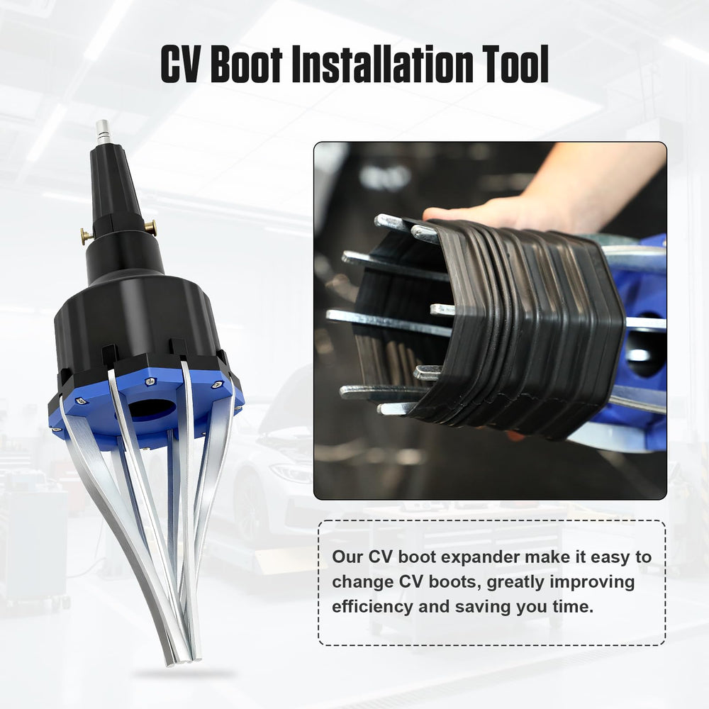 PLAYOCCAR tool expanding a rubber CV boot on an axle to speed installation