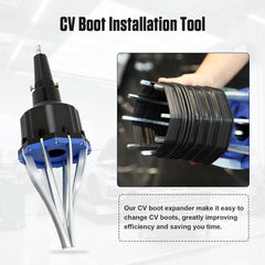 PLAYOCCAR tool expanding a rubber CV boot on an axle to speed installation