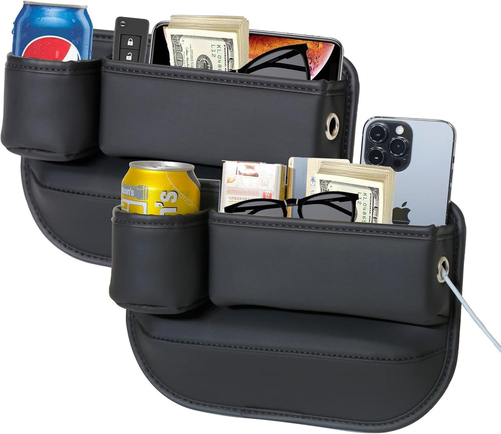 PLEW front view showing sleek black leather organizer and compact profile benefits