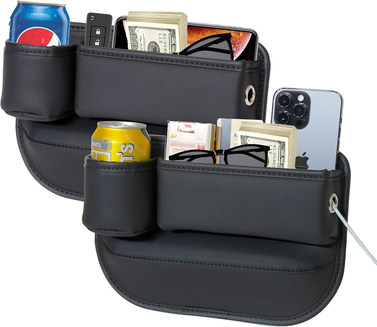 PLEW front view showing sleek black leather organizer and compact profile benefits
