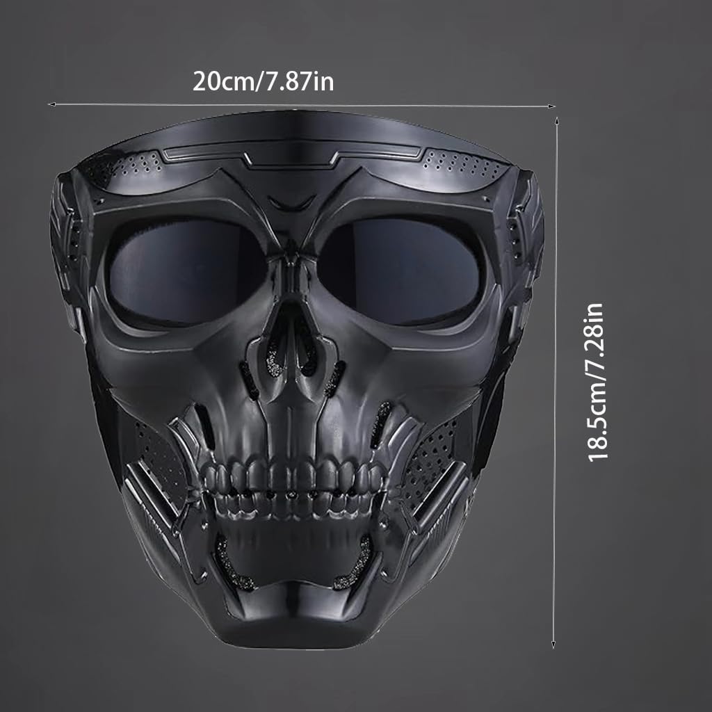 PLOOTA mask beside helmet for size comparison and compatibility reference