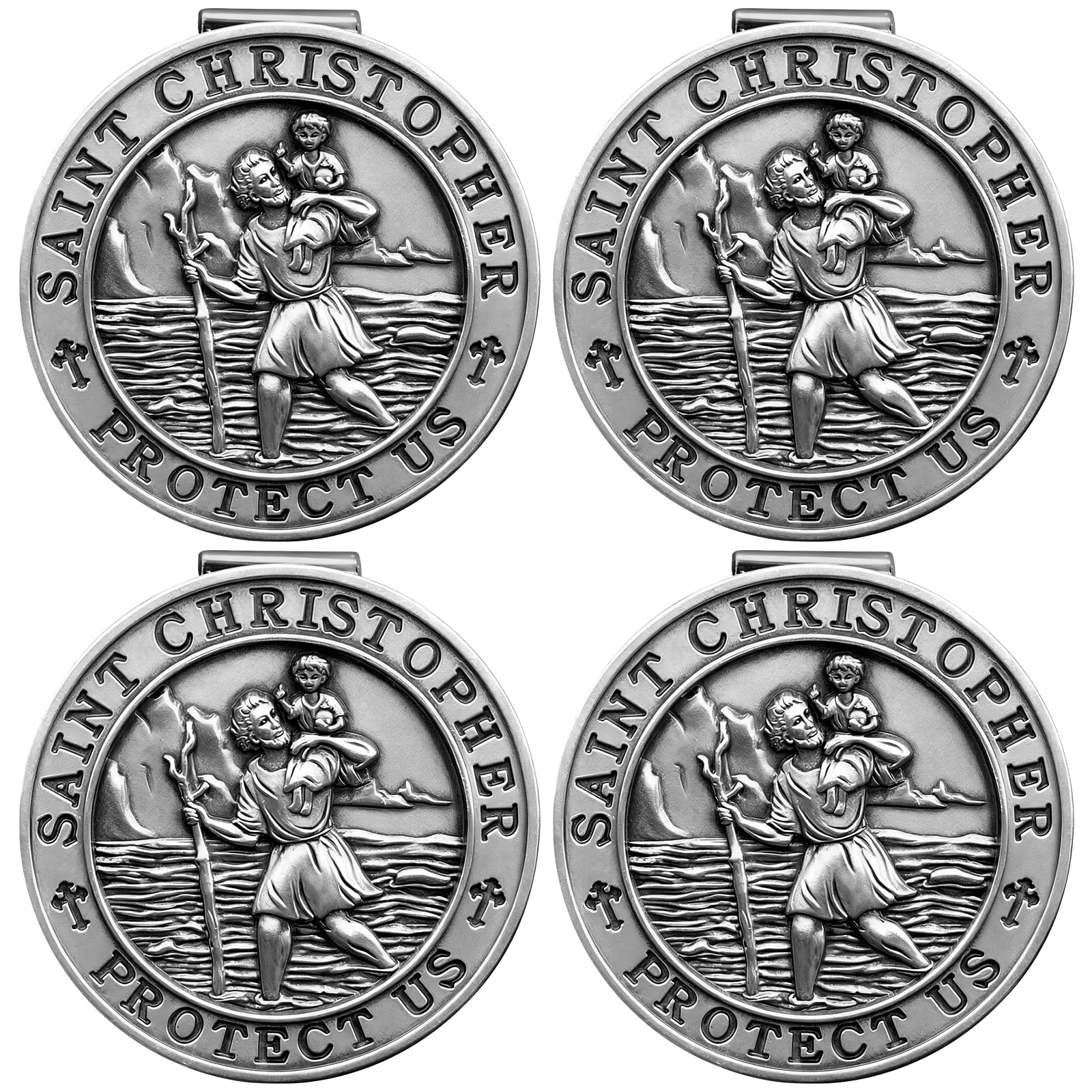 PloreWay front view of St. Christopher visor clip showing clear icon and secure fit