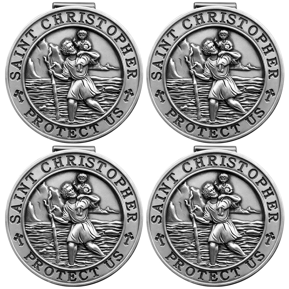 PloreWay front view of St. Christopher visor clip showing clear icon and secure fit
