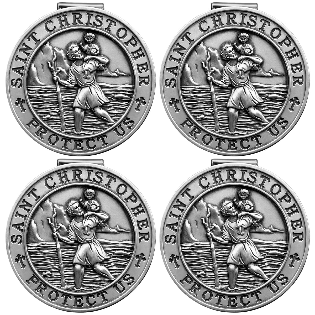 PloreWay front view of St. Christopher visor clip showing clear icon and secure fit