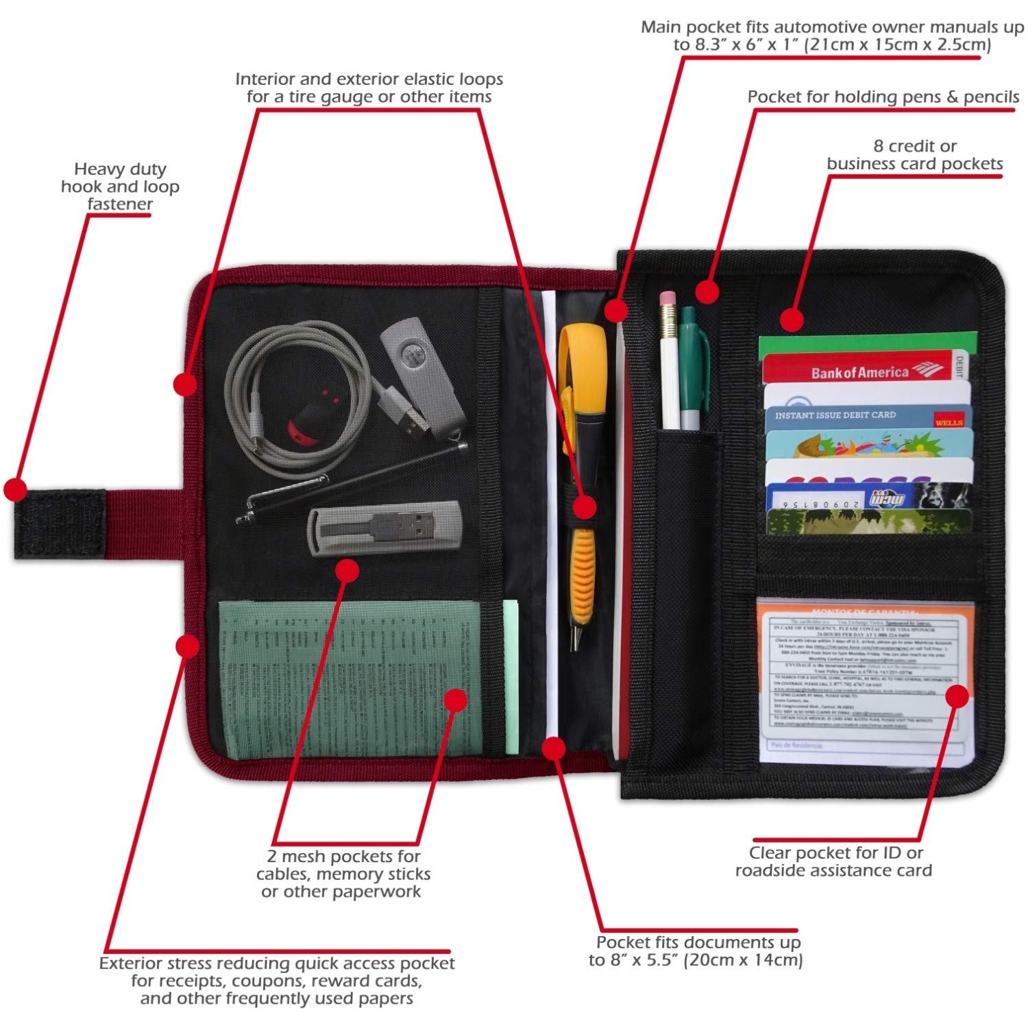 PlusXpres card slots and clear ID pocket holding cards visible and secure