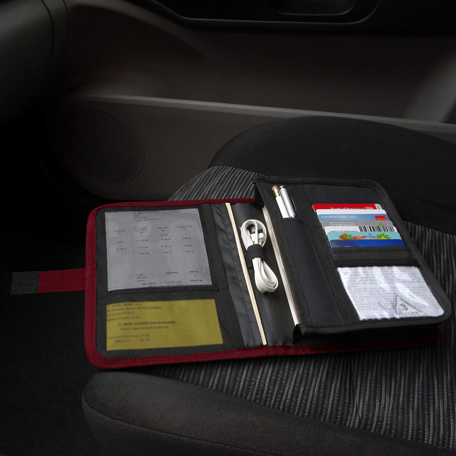 PlusXpres tire gauge and pen loop kept ready for quick roadside checks
