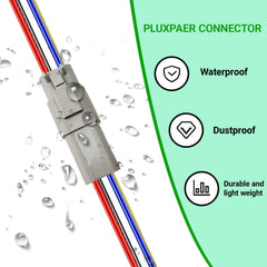 PLUXPAER mated male and female connectors demonstrating secure latch and waterproof seal