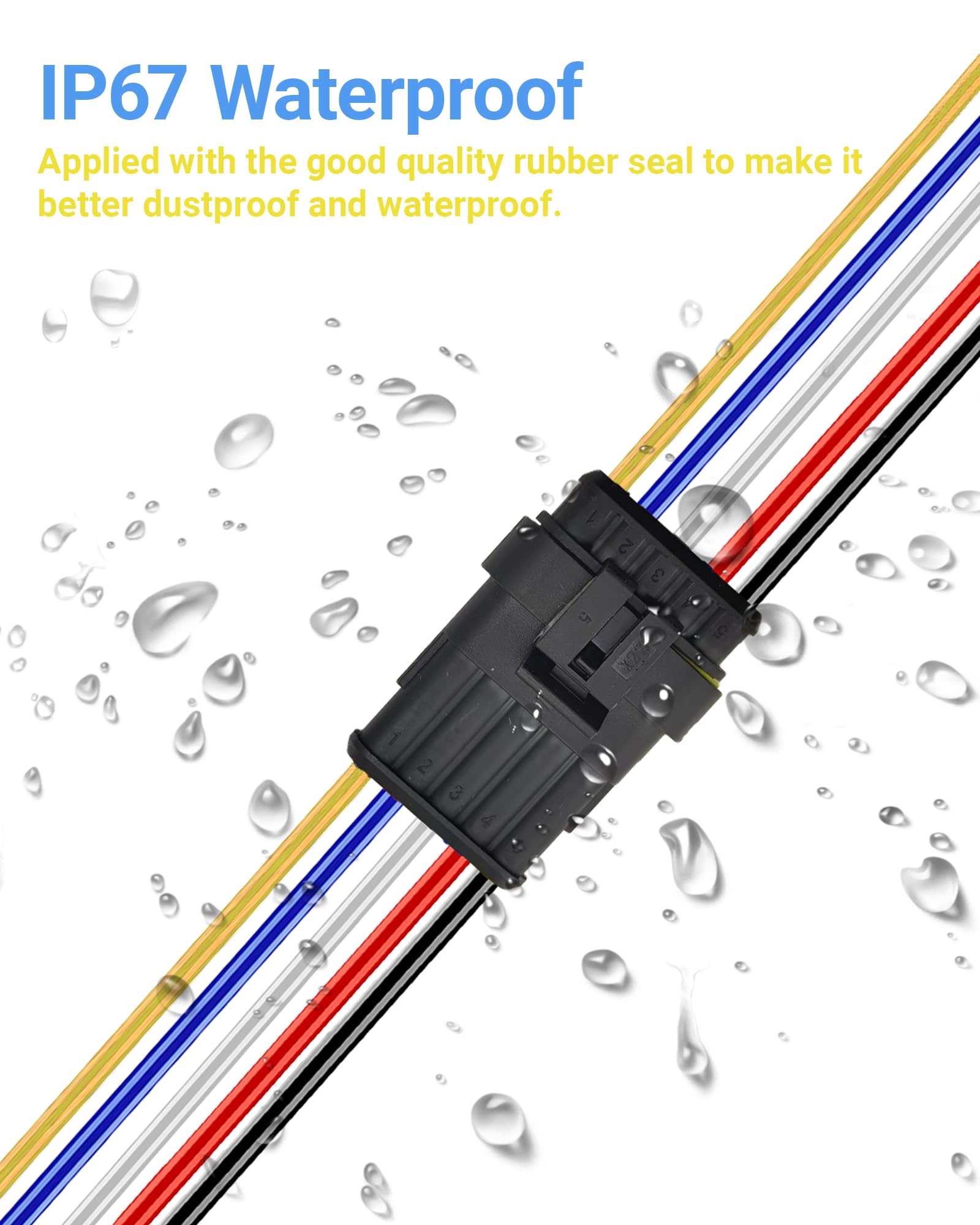 PLUXPAER mated male and female connectors sealed together demonstrating IP67 protection