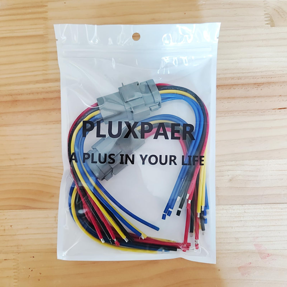 PLUXPAER 2-pack contents laid out showing both male and female housings included