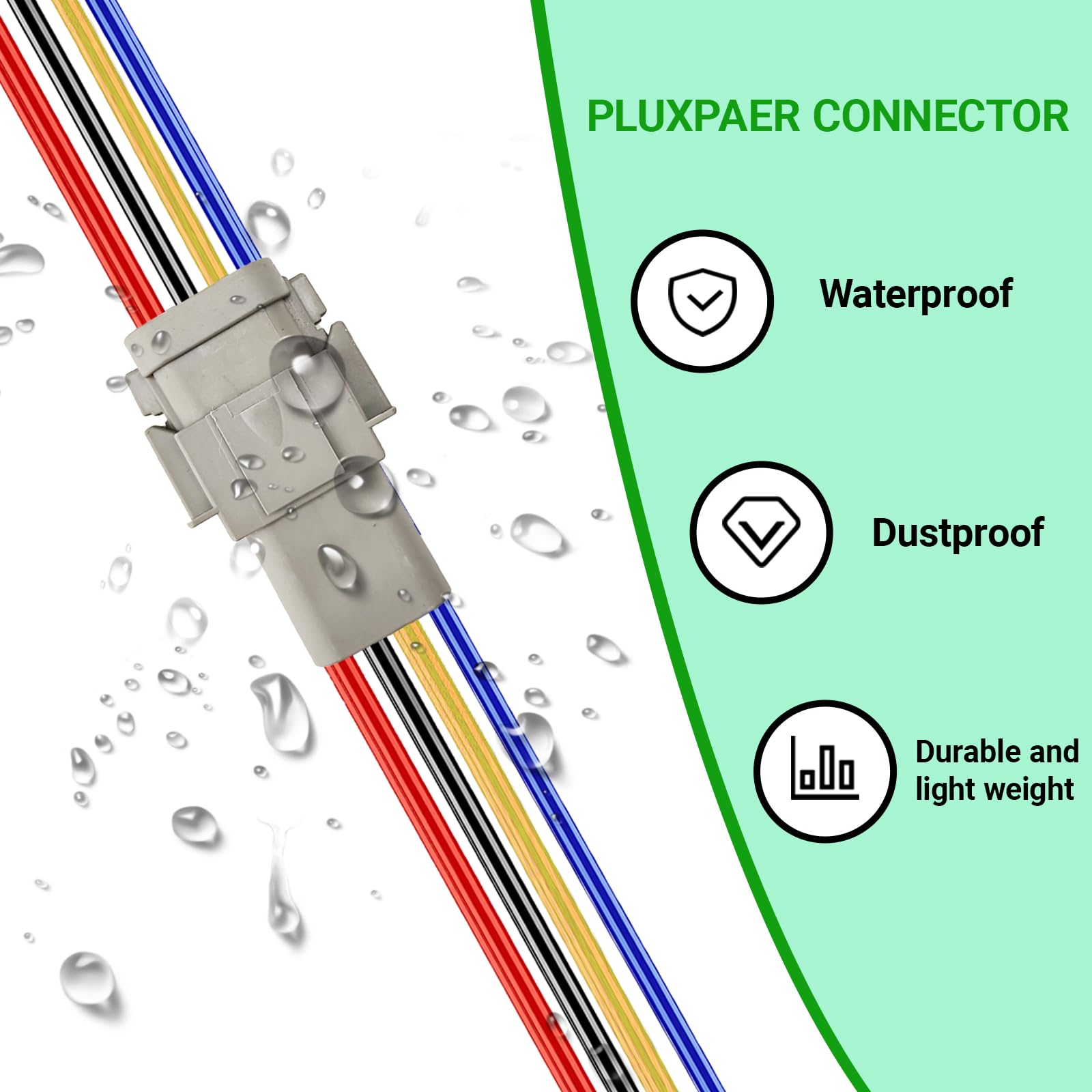 PLUXPAER mated connector sealed joint demonstrating water-tight protection