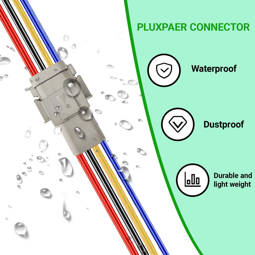 PLUXPAER mated connector sealed joint demonstrating water-tight protection