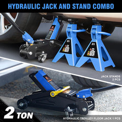 PM PERFORMOTOR two ratchet jack stands on floor showing stable base and safety support