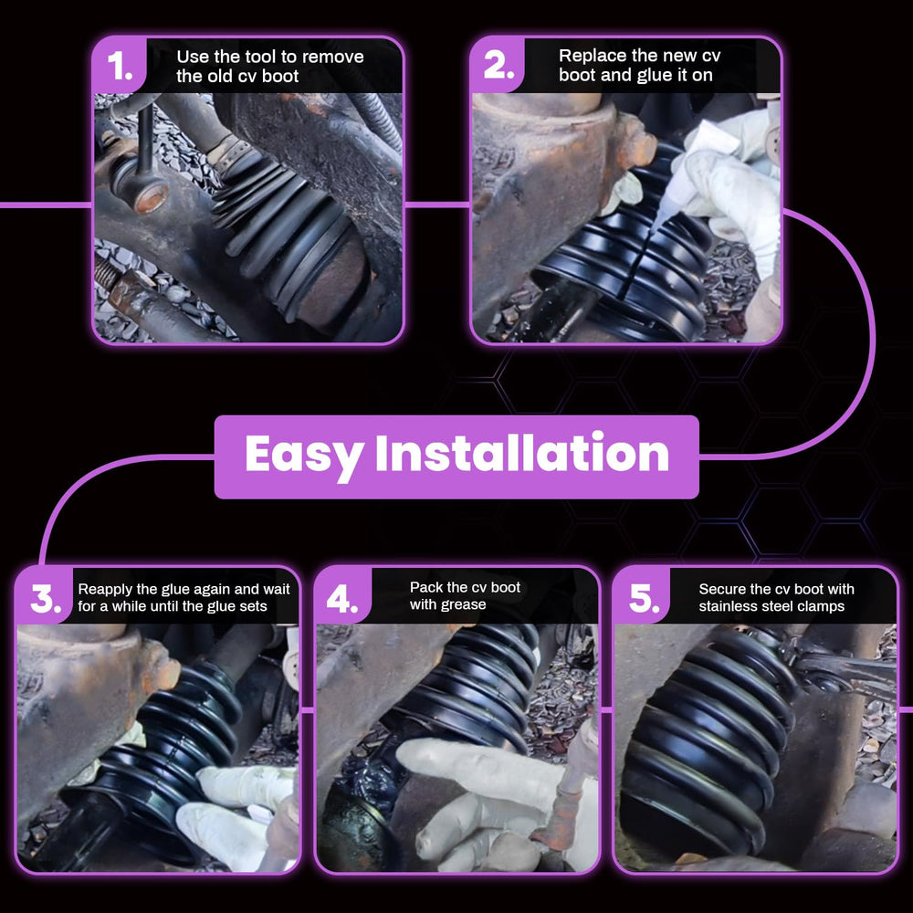 Pnkauto installed split CV boot on axle illustrating no-drive-shaft-removal benefit