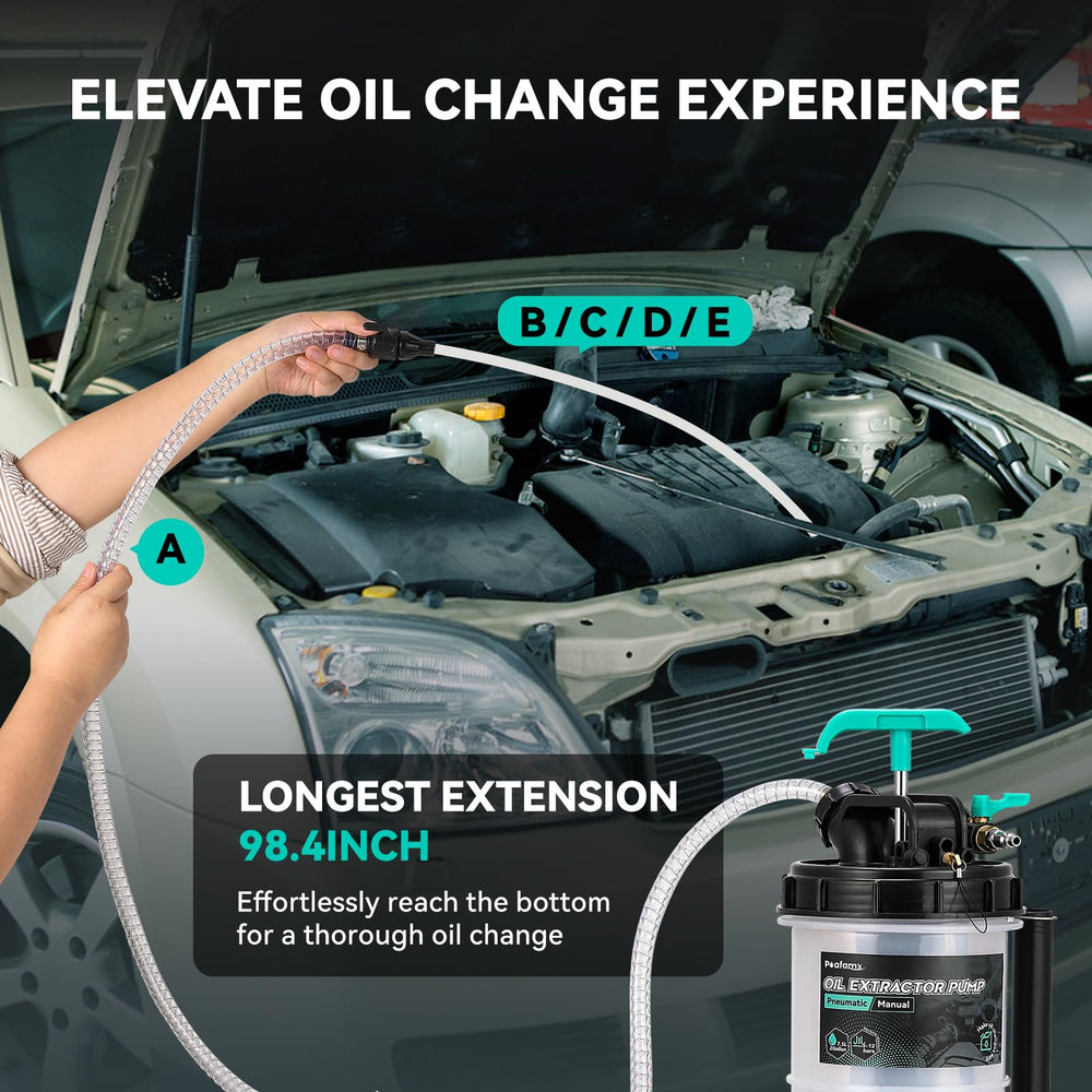 Poafamx in use extracting oil from a car for safer maintenance