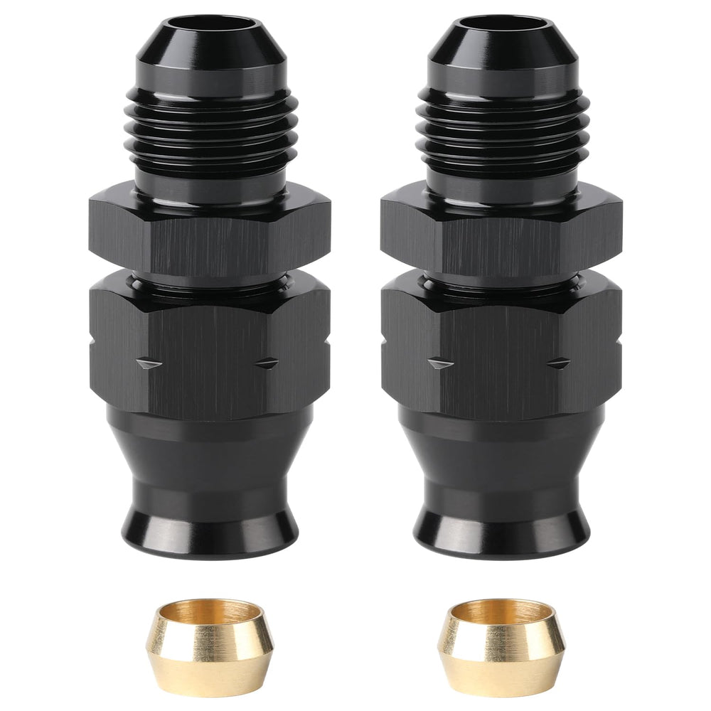 Podavelle adapter installed on hardline demonstrating secure AN6 to 1/4" connection