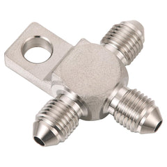 Podavelle AN3 tee block front view showing threads and body, durable stainless steel