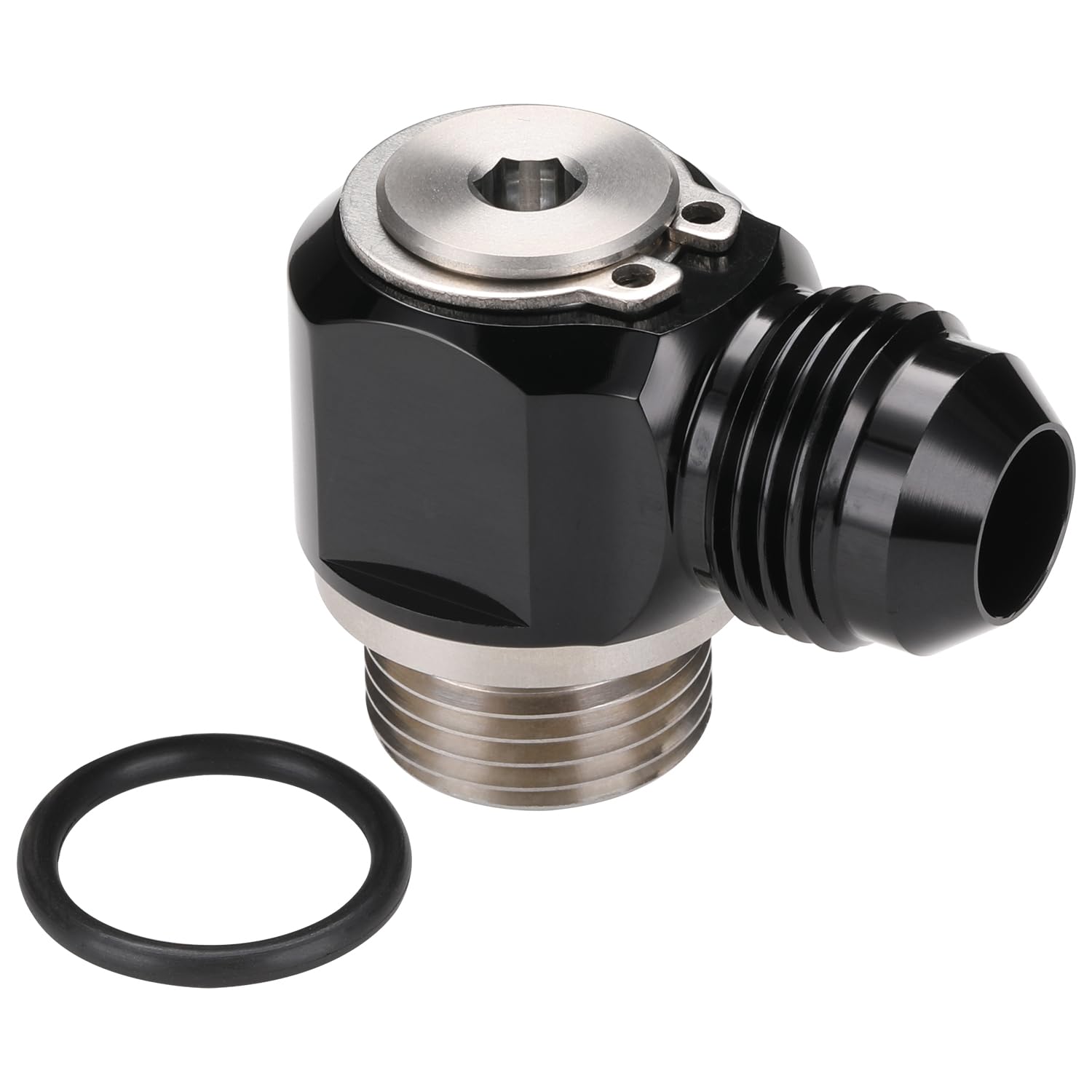Podavelle installed assembly with AN hose demonstrating clean routing in tight spaces