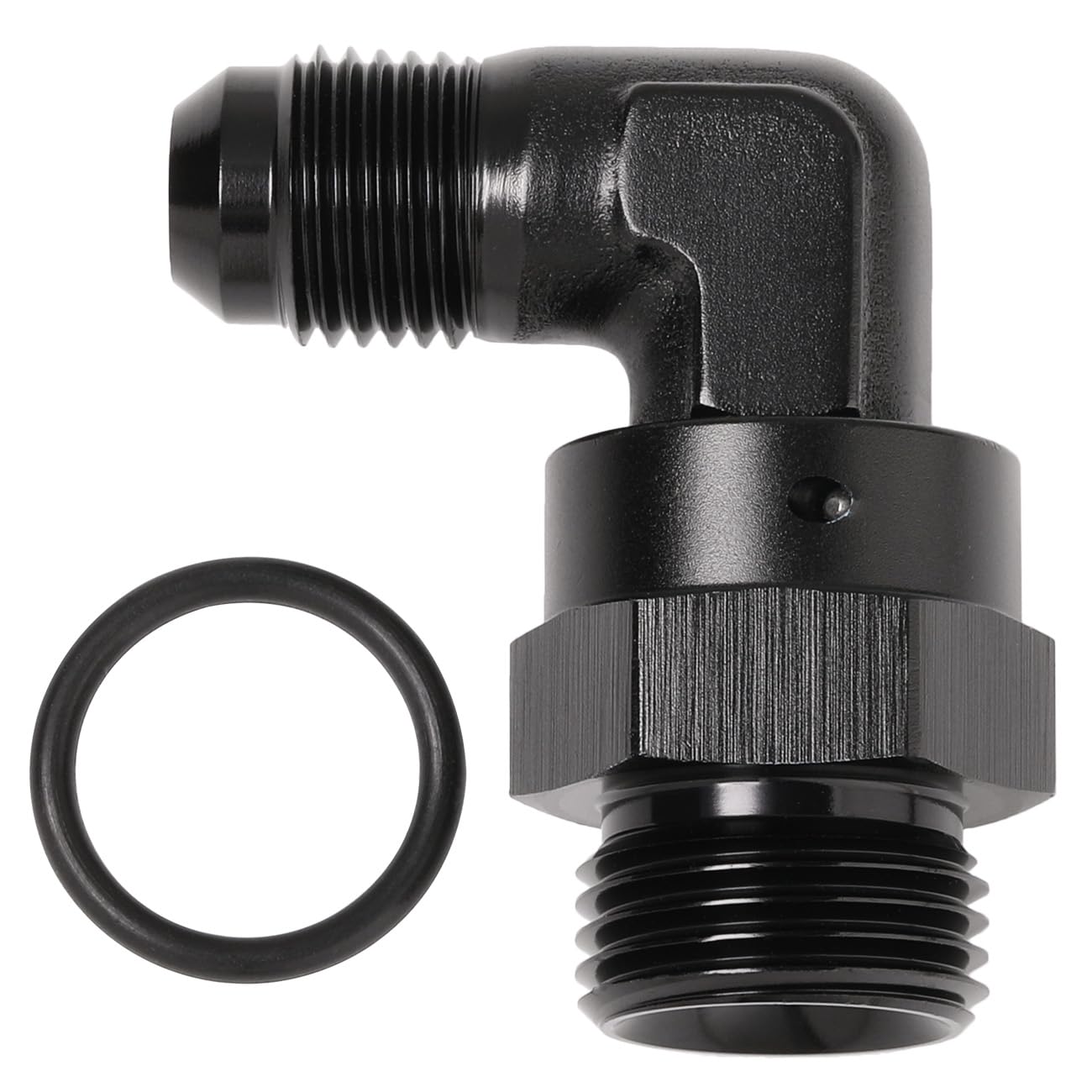 Podavelle swivel adapter installed on engine hose demonstrating reduced clearance and neat routing