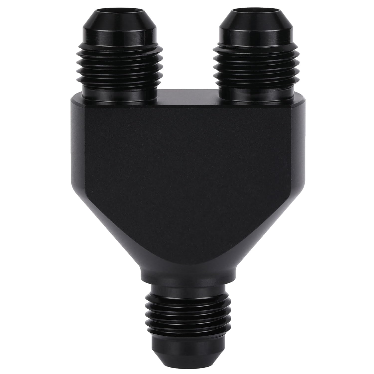 Podavelle Y-block front view showing AN6 ports and anodized finish for durability