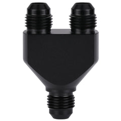 Podavelle Y-block front view showing AN6 ports and anodized finish for durability
